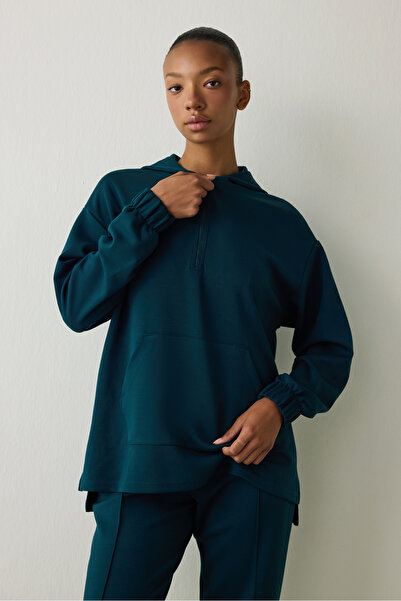 Penti Dark Green Silky Feel Oversize Zippered Sweatshirt