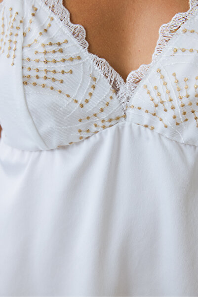 Penti Kırık Beyaz Bridal Charming V Yaka Dantelli Saten Gelin Gecelik