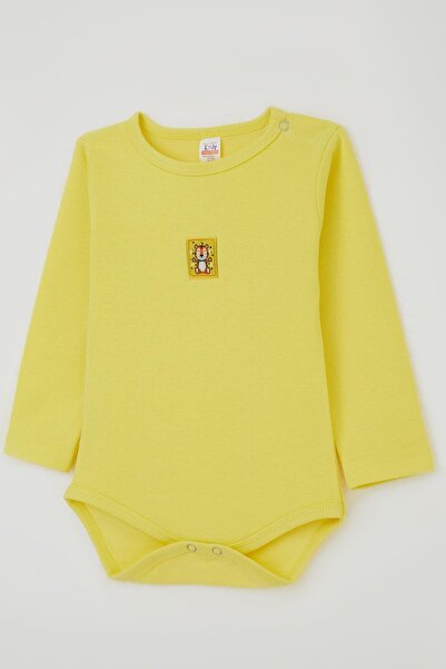 Breeze Neon Yellow Snap-On Bodysuit for Baby Boy - 9 Months-3 Years, Lion Print