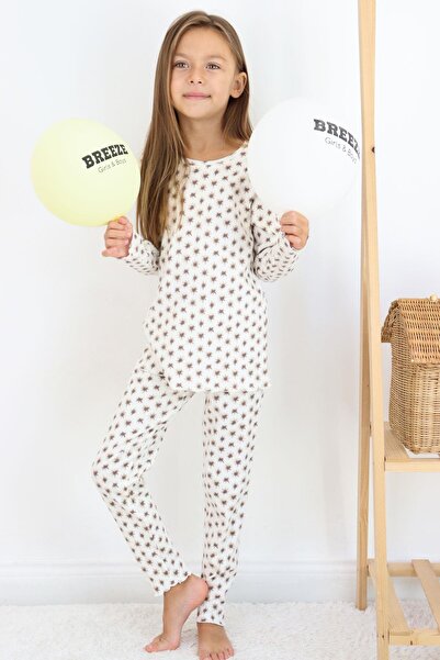 Breeze 4-8 Years Old Girl's Patterned Pajama Set - Ecru