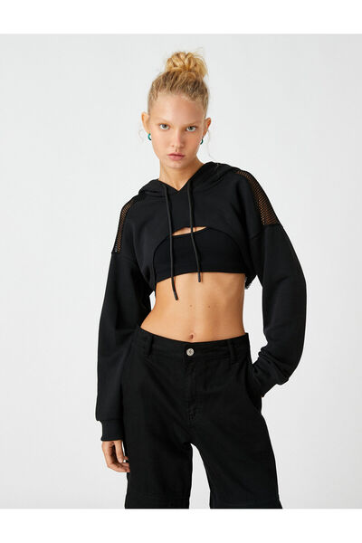 Koton Hanorac crop cu glugă cu detaliu din plasă