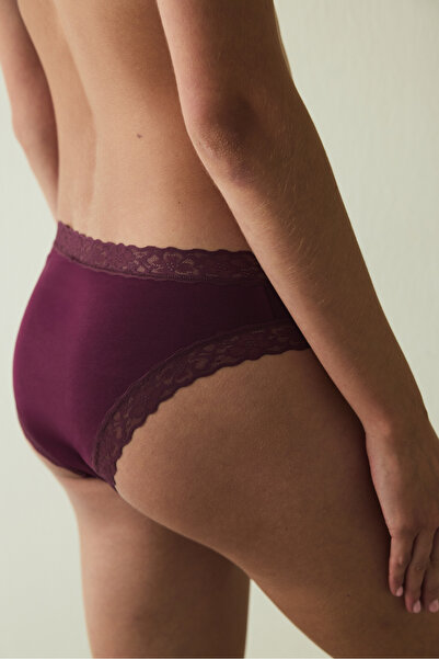Penti Bordo Dantelli Pamuklu Normal Bel Slip Külot