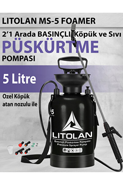 LITOLAN 5 Litre 2'1 Basınçlı Köpük Püskürtme El Pompası ( 4x Sıvı nozul ve 1x...