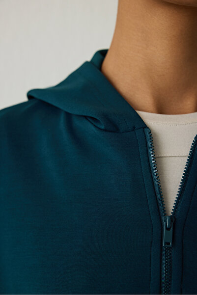 Penti Dark Green Silky Feel Oversize Zippered Sweatshirt