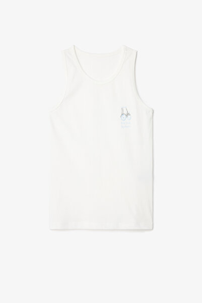 Penti Off-White Boy's Car Patterned Thick Strap 2-Piece Cotton Undershirt