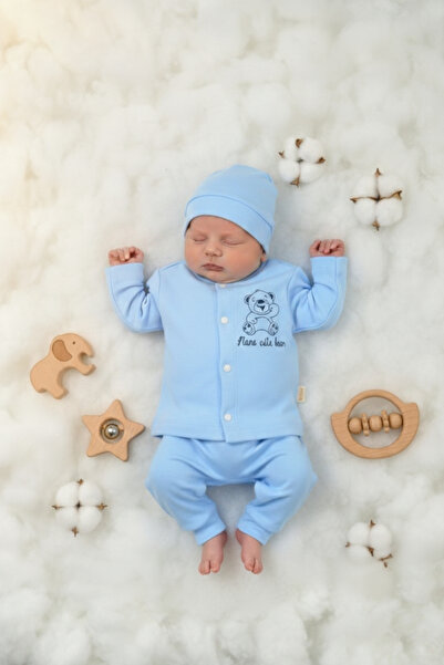 zubi baby & kids wear طقم أطفال مكون من مطبوع قطع من تيدي بير الأزرق (كارديجا...
