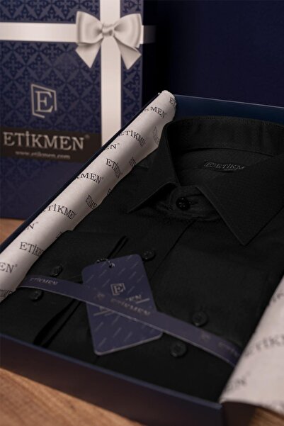 Etikmen Men's Shirt - Black Slimfit with Gift Box