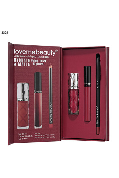 LOVEME BEAUTY مجموعة أحمر الشفاه لافمي بيوتي – لون كلاسيك بينك | طقم روج سائل وقلوس ومحدد شفاه بتركيبة مطفية مرطبة