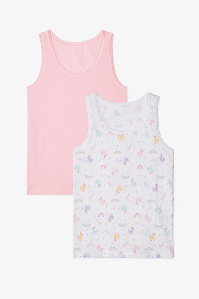 Penti Girl's Pinky Unicorn Ballerina Patterned Thick Strap Cotton 2-Piece Undershirt