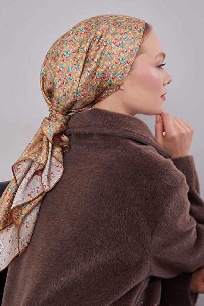 Levidor Milky Coffee Mini Text Detail Twill Silk Scarf