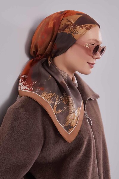 Levidor Camel Mixed Pattern Twill Silk Scarf