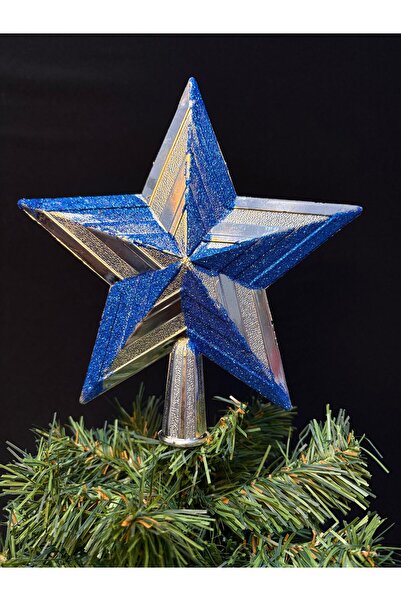 ENG PARTİ DÜNYASI Christmas Tree Toppers Star Silver Blue Glitter Pine Tree O...