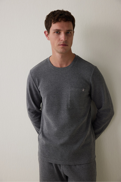 Penti Ανδρικό σετ πιτζάμες με μακρυμάνικο ρελαξ αντρακτίτικο χρώμα