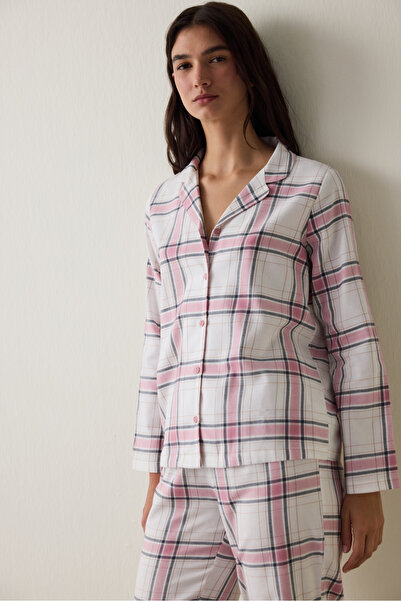 Penti Pink Plaid Shirt Collar Cotton Long Sleeve Pajama Set