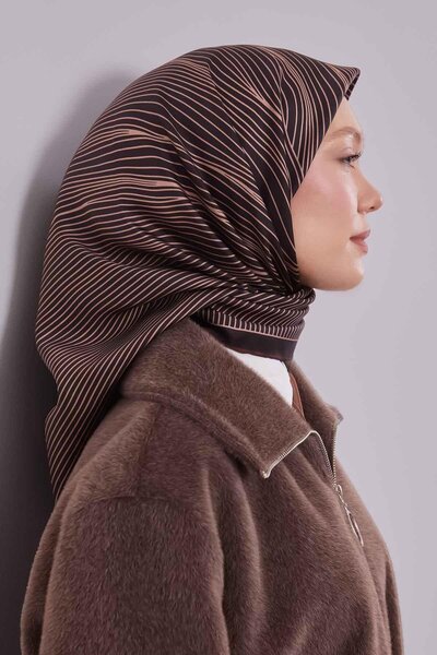 Levidor Coffee stripe pattern twill silk scarf