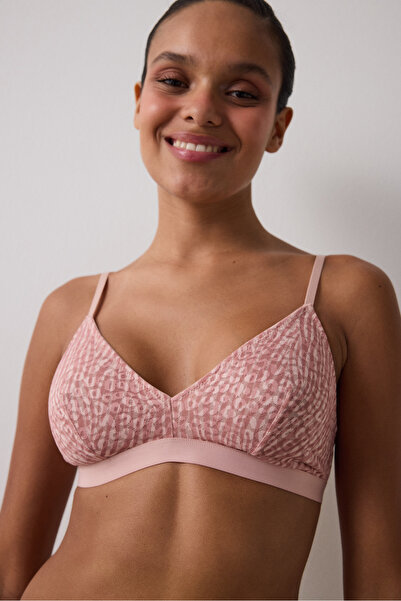 Penti Világos rózsaszín zebra mintás, alátétek nélküli, párnázatlan háromszög melltartó