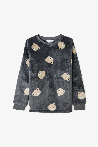 Penti Broken Gray Boy's Bear Patterned Long Sleeve Pajama Set