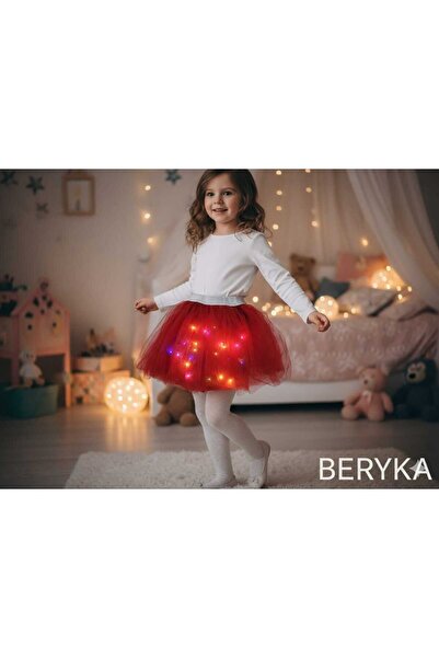 Beryka LED Işıklı Kırmızı Astarlı Tütü Etek - Kız Çocuk Eteği, Kırmızı Tutkunlarına Özel