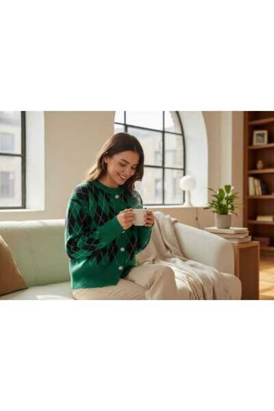 GÖMLEK GALERİSİ Regular Fit Baklavalı Yünlü Triko Hırka