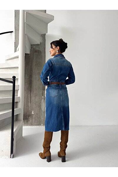 LUJJE Önden Yırtmaçlı Denim Elbise