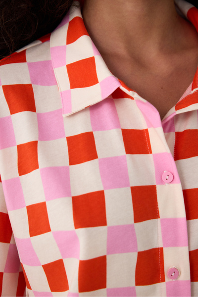 Penti Plaid Shirt Collar Cotton Short Sleeve Button Shorts Pajamas Set