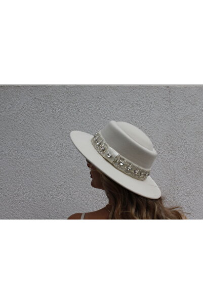 nuit Stone Bridal Hat / Wedding Hat / Bridal Accessory / White Boater Hat