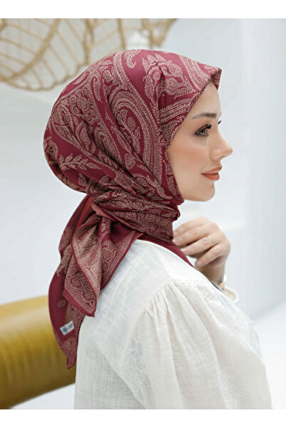 İpekel Vişne Etnik Desenli Pamuk Soft Eşarp