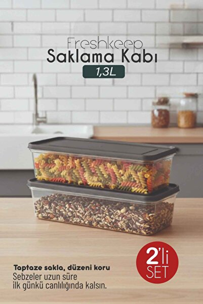 bizimevde 2-Piece Storage Container 1.3 Liter Deep Freezer Microwave Compatible