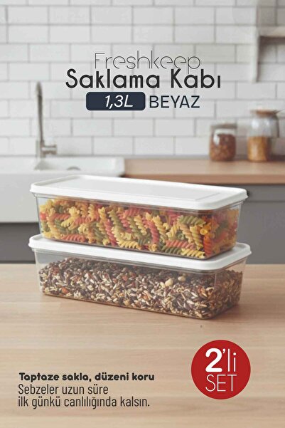 bizimevde 2-Piece Storage Container 1.3 Liter Deep Freezer Microwave Compatible