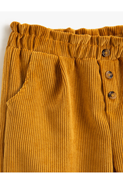 Koton Fitilli Kadife Pantolon Yüksek Bel Düğme Detaylı Cepli