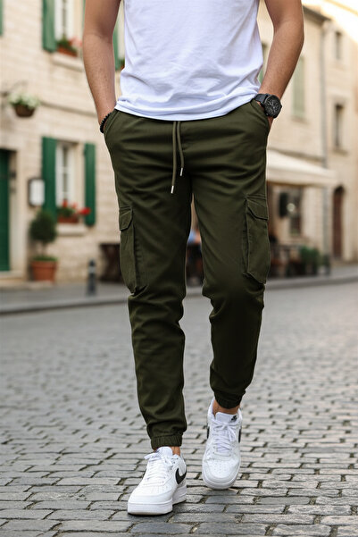 VIKUNYA Dark Khaki Jogger Cargo Pants Cotton and Lycra