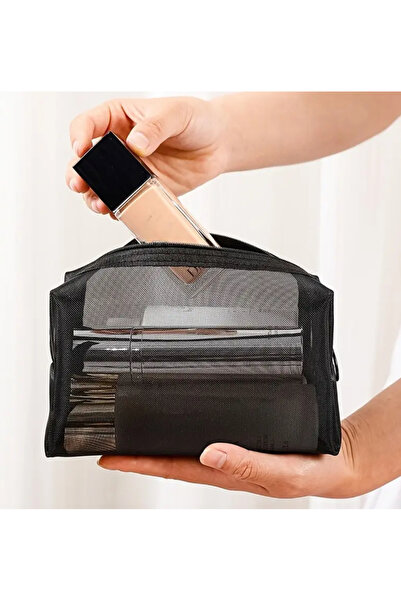 BLTBAGS Black Mesh Fabric Cosmetic Bag Set – 2 Pieces Transparent and Stylish Design