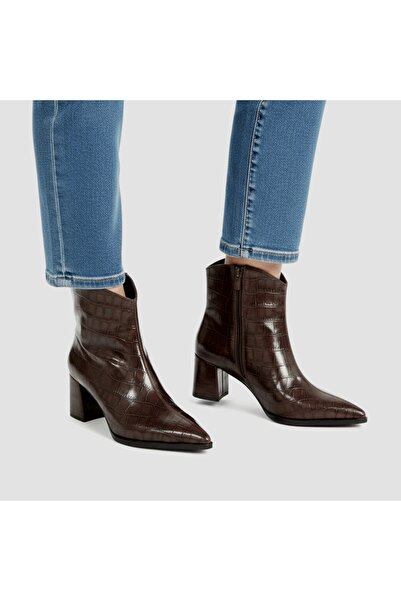 v.s.h velvet Női klasszikus krokodil mintás hegyes orrú, vastag sarkú, oldalsó cipzáras női csizma