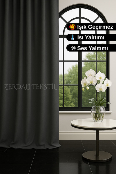 ZERDALİTEKSTİL Özel Dikim 1.Sınıf Antrasit Blackout Işık Geçirmez Fon Perde Ekstraforlu Karartma Blackout