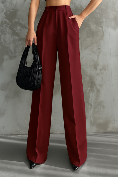 Balenbi Γυναικείο πλισέ ψηλόμεσο φαρδύ πόδι ελαστικό ύφασμα παντελόνι palazzo 1139