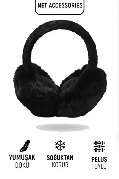 Net Tekstil Black Folding Plush Furry Warm Winter Earmuffs