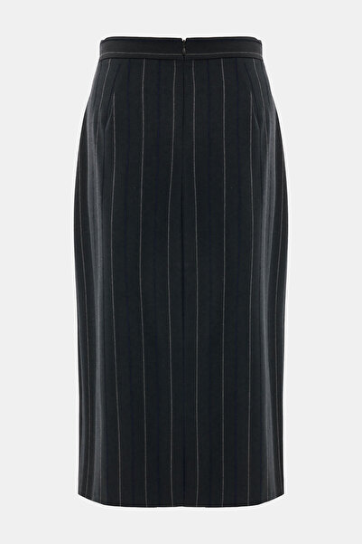 W Collection LACİVERT MİDİ ÇİZGİLİ FERMUARLI ETEK