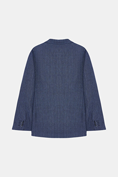 W Collection Dark Blue Buttoned Linen Wool Jacket