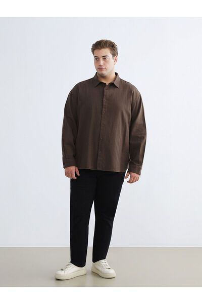 LC Waikiki Ανδρικό πουκάμισο με μακρυμάνικο λινό εμφάνιση, μεγάλου μεγέθους και κανονική εφαρμογή, Vision New Season