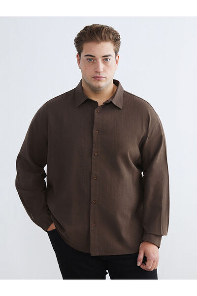 LC Waikiki Ανδρικό πουκάμισο με μακρυμάνικο λινό εμφάνιση, μεγάλου μεγέθους και κανονική εφαρμογή, Vision New Season