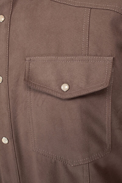 W Collection Beige Snapback Suede Jacket