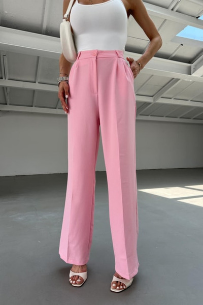 Balenbi Women's Pleated High Waist Wide Leg Stretch Fabric Palazzo Pants 1139