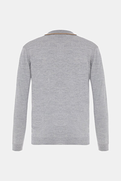 W Collection Gray Polo Collar Long Sleeve Sweater