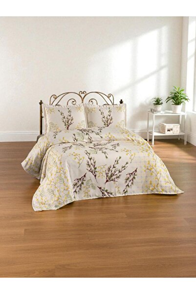 Dolce Mariee طقم غطاء سرير مزدوج من قماش الكتان الطبيعي (3 قطع) KETENÇKY0005