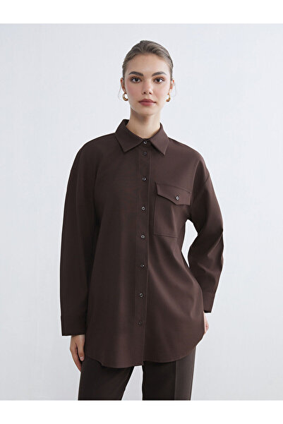 LC Waikiki LCW Скромна кафява широка дамска риза туника