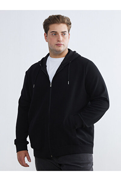 LC Waikiki سويت شيرت رجالي ذو سحاب باللون الأسود من Standard Mold بغطاء رأس