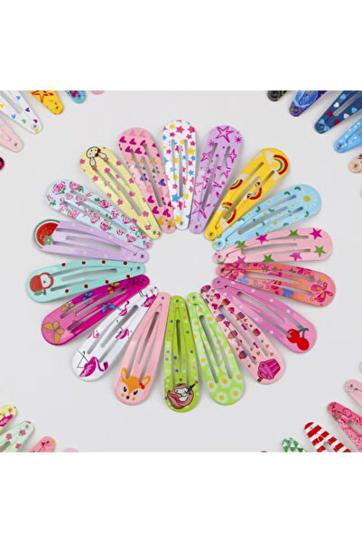KHAJUL Hair Clips for Girls, 20-Piece 5cm Printed Water Drop Non-Slip Metal Barrettes for Kids and Women