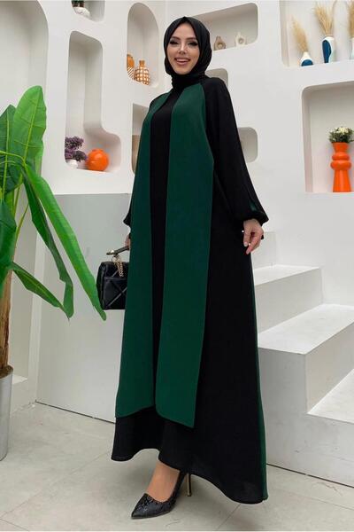 TRENDTESETTÜR ΓΥΝΑΙΚΕΙΟ ΠΡΑΣΙΝΟ (ΣΜΑΡΑΓΔΙ) ΦΟΡΕΜΑ ΜΕ ΔΙΧΡΩΜΕΣ ΜΑΝΤΕΣΕΣ ΜΕ ΚΟΡΔΟΝΙΑ T 9973