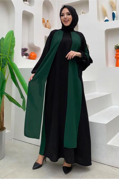 TRENDTESETTÜR ΓΥΝΑΙΚΕΙΟ ΠΡΑΣΙΝΟ (ΣΜΑΡΑΓΔΙ) ΦΟΡΕΜΑ ΜΕ ΔΙΧΡΩΜΕΣ ΜΑΝΤΕΣΕΣ ΜΕ ΚΟΡΔΟΝΙΑ T 9973