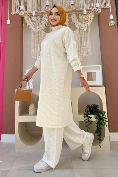 TRENDTESETTÜR Women's Ecru Long Knit Tunic t 51222